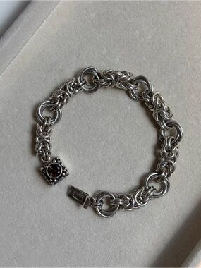 Sterling Silver Byzantine Bracelet With Brown Stone
